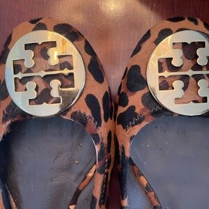 Tory Burch Leopard Pattern Flats with Gold Logo